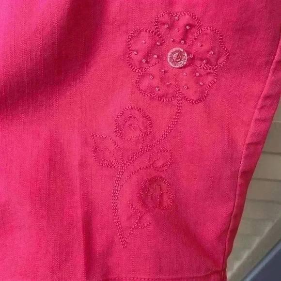 TanJay Embroidered Embellished Stretch Capri Pants Size 16 Hot Pink - Picture 6 of 9